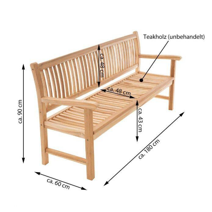VCM Gartenbank braun Teakholz B/H/L: ca. 60x90x180 cm