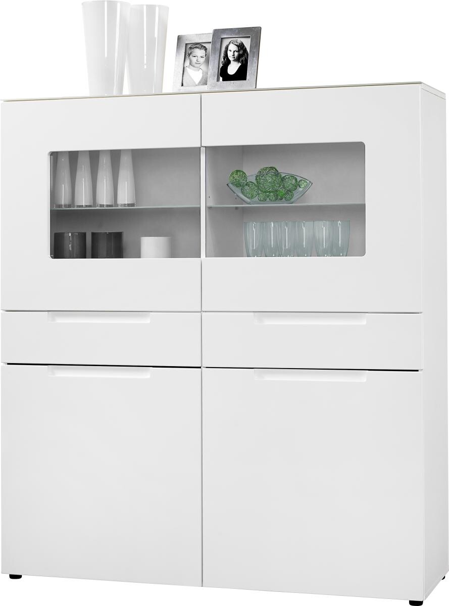 Highboard Mailand weiß Hochglanz B/H/T: ca. 128x147x40 cm | weiß | 128,00/147,00/40,00 cm