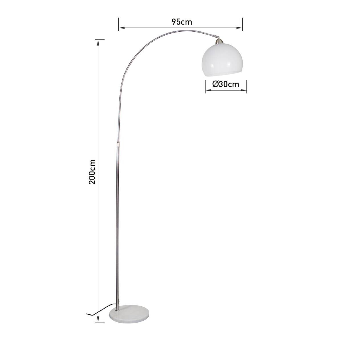 POCOline Stehlampe Arco weiß nickel Metall Kunststoff H: ca. 208 cm E27 1 Brennstellen