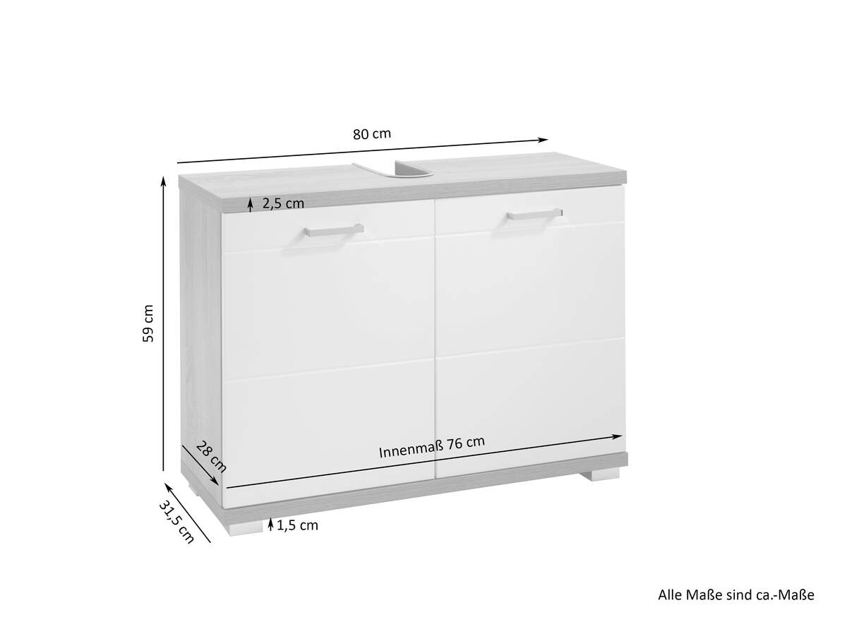 Waschbeckenunterschrank NEBRASKA anthrazit weiß Hochglanz silber verchromt B/H/T: ca. 80x59x31,5 cm