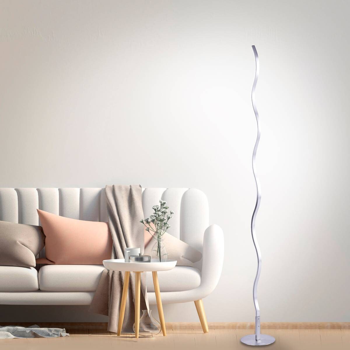 Just Light LED-Stehleuchte WAVE 15168-55 weiß stahlfarbig Metall Kunststoff B/H/T: ca. 14x120x14 cm 1 Brennstellen