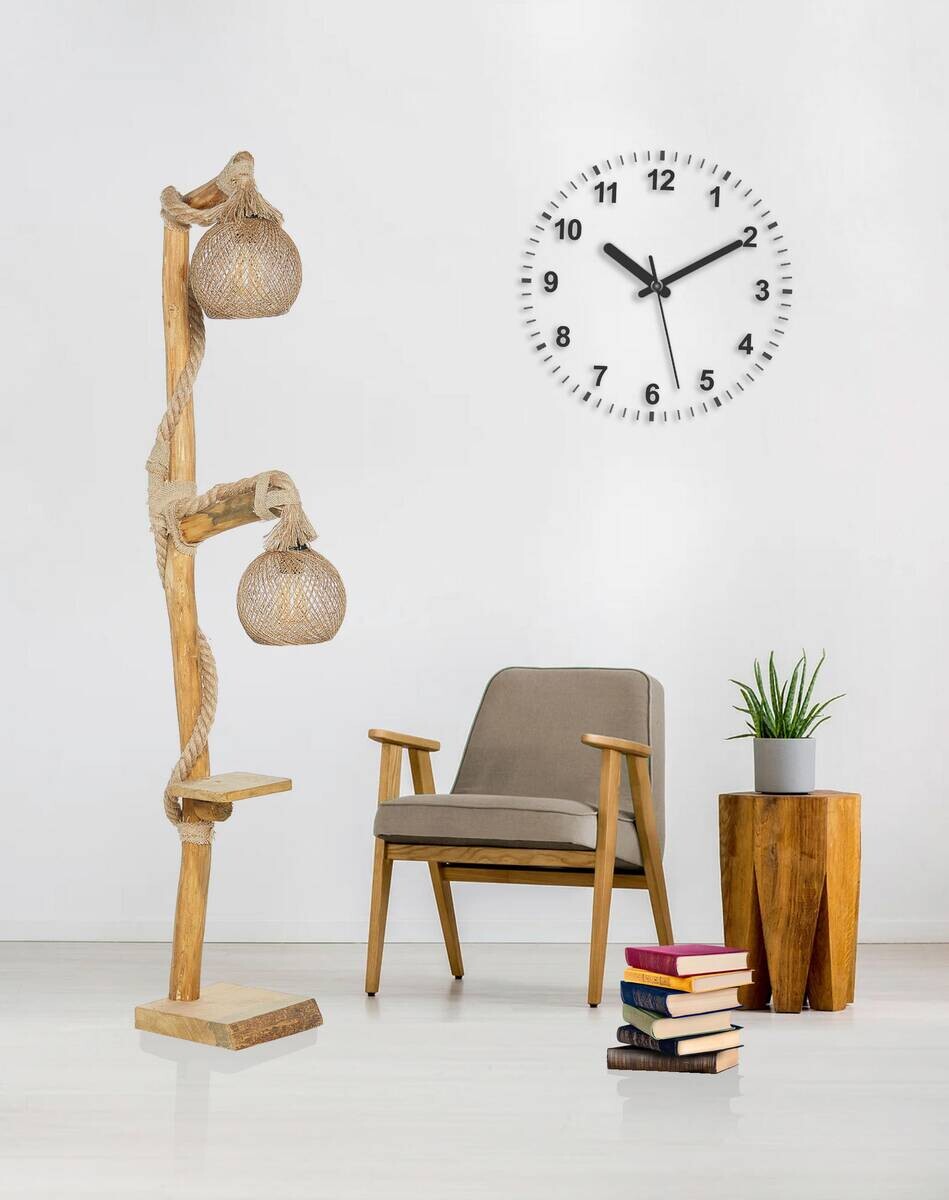 Opviq Stehleuchte Arboretum natur Holz B/H/T/L/D: ca. 24x140x24x24x24 cm E27 2 Brennstellen