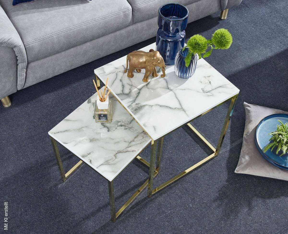 Couchtisch 2er-Set. weiß Marmor Optik gold