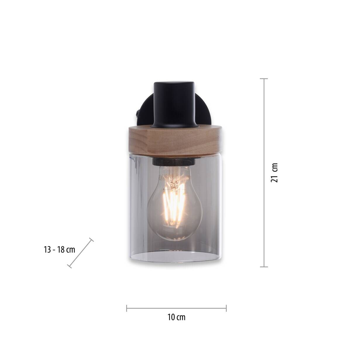 Just Light Spot Pasqual schwarz Rauch Metall Glas B/H/L: ca. 19x18x21 cm E27 1 Brennstellen