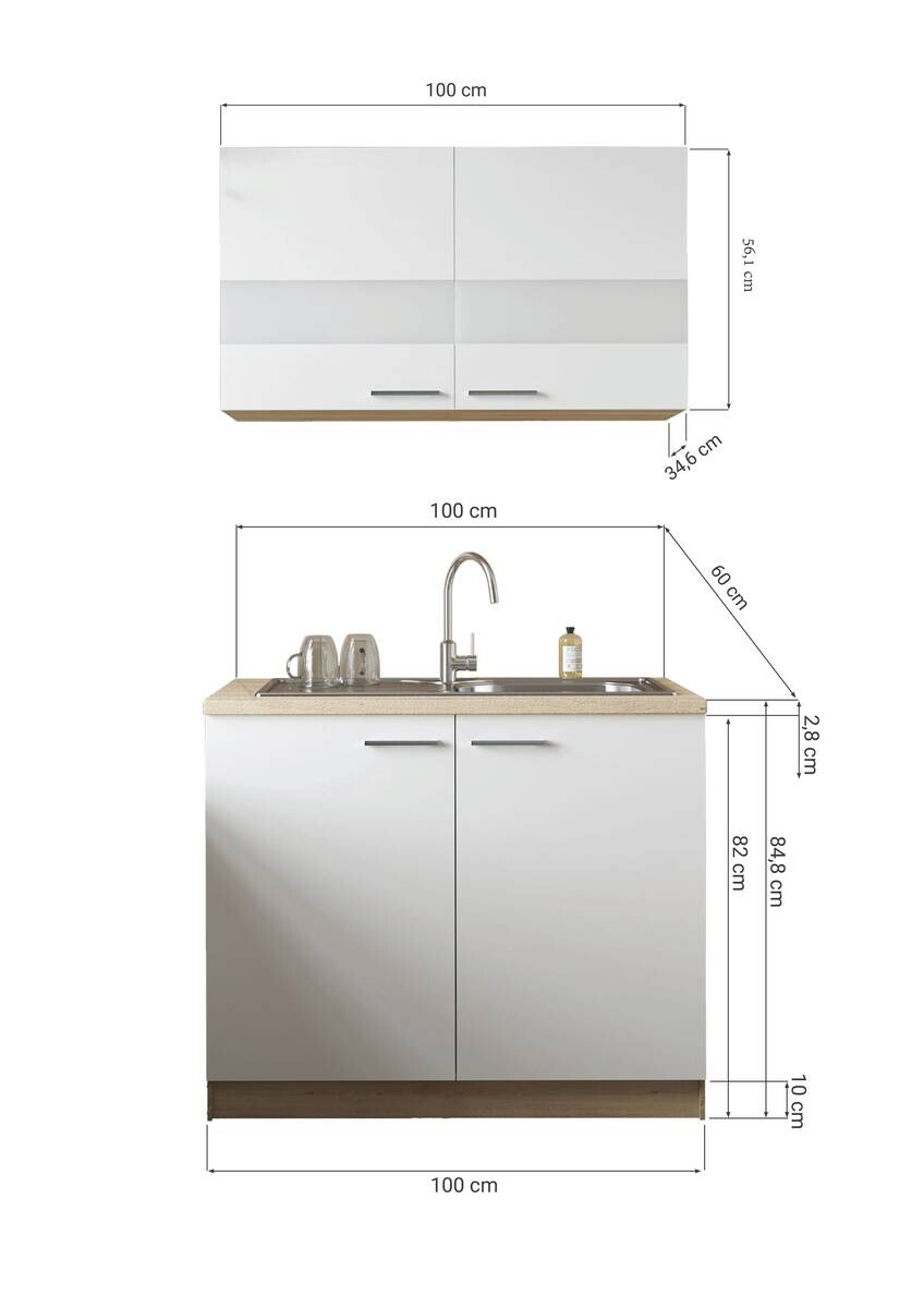 Anbauküchen-Set Merle weiß B/H/T: ca. 100x200x60 cm