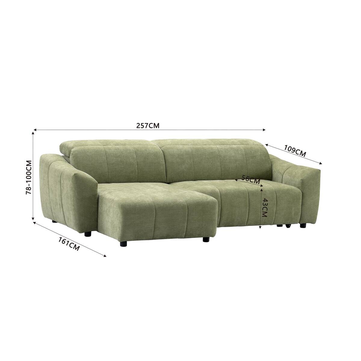 Ecksofa mit elektrischer Sitztiefenverstellung grün Polyester B/H/T: ca. 257x100x161 cm