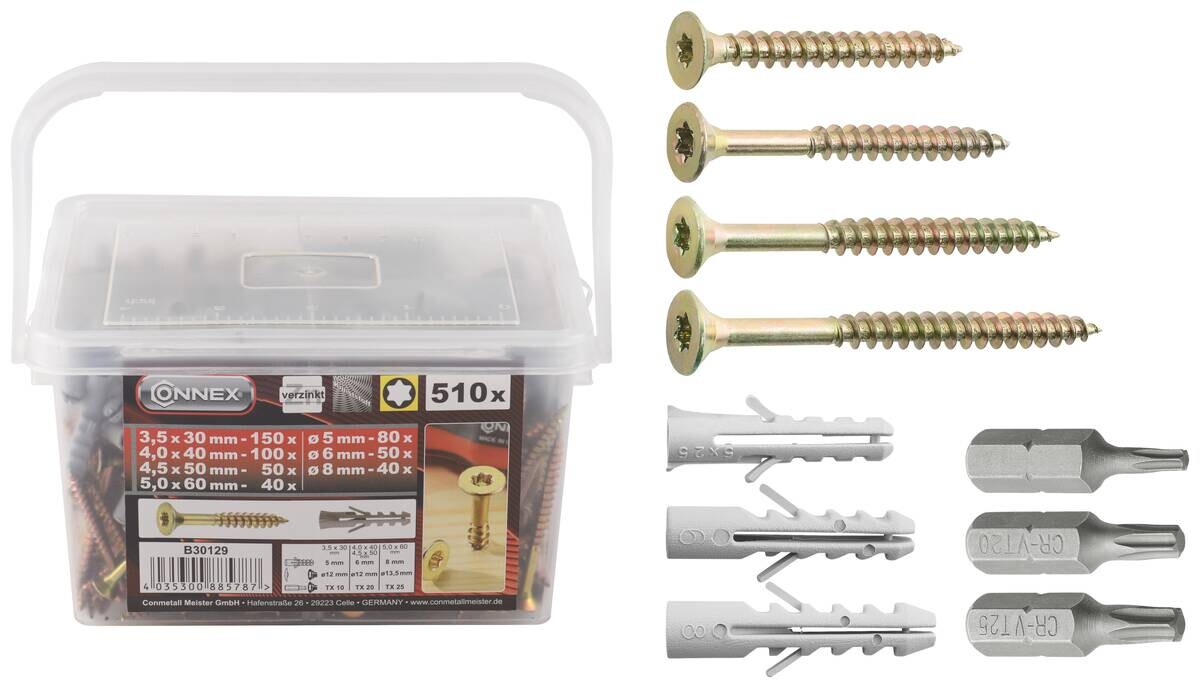 CONNEX Dübel-& Schraubenset 510 tlg.