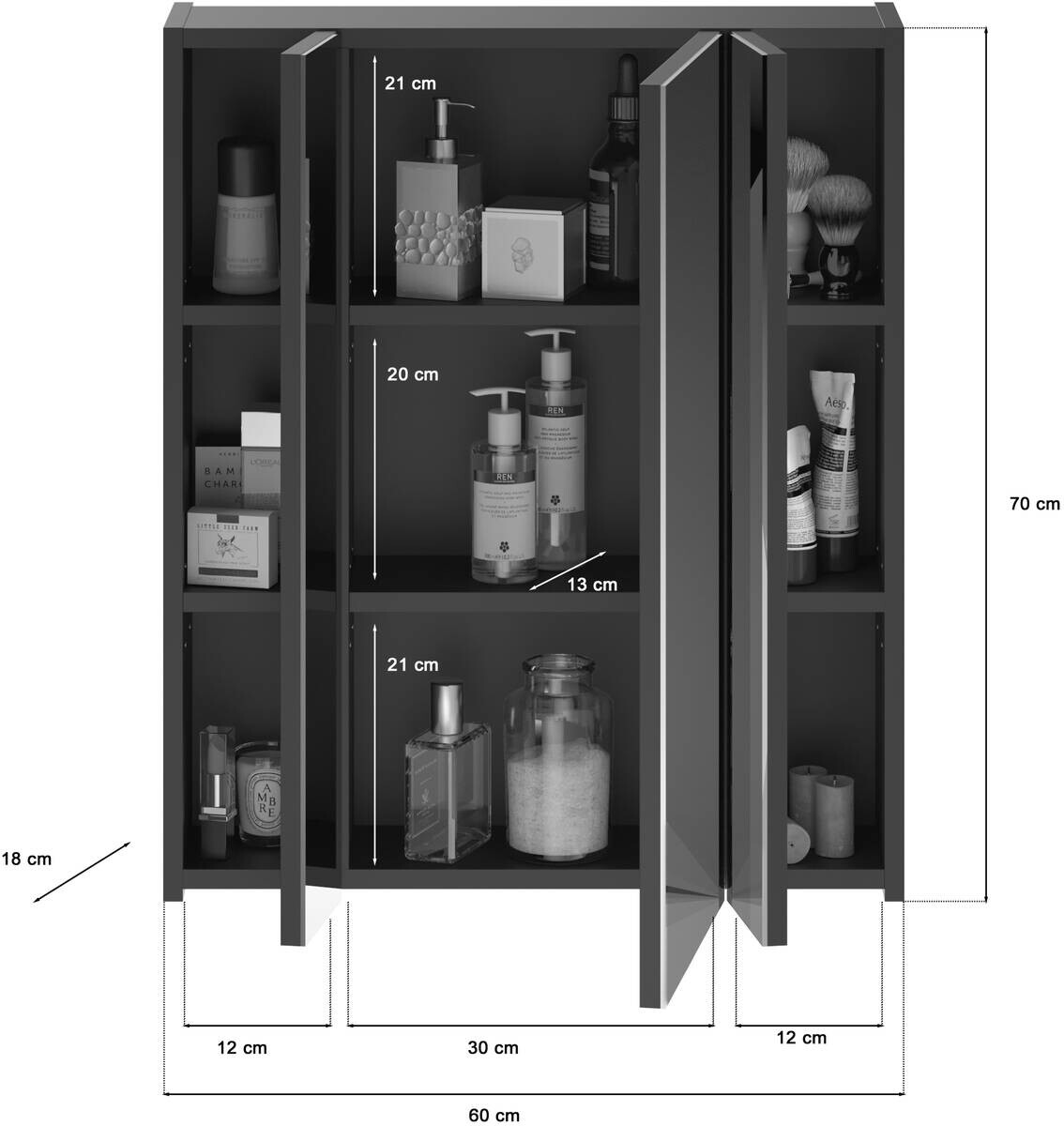 Spiegelschrank LINUS schwarz Spiegel Spanplatte B/H/T: ca. 60x70x18 cm
