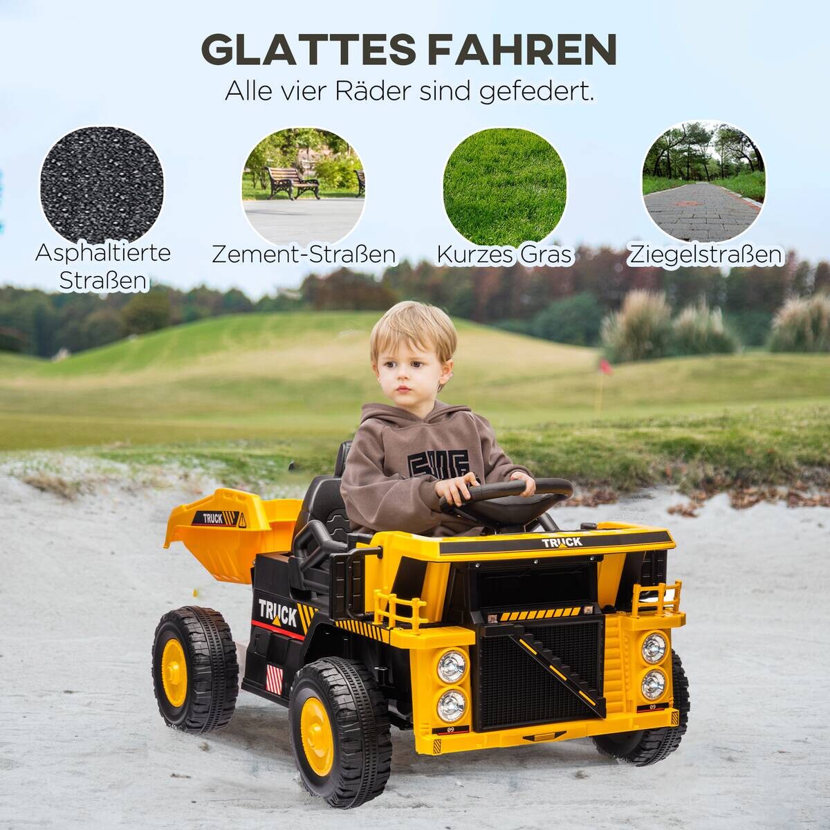 AIYAPLAY Elektrischer Traktor gelb B/H/L: ca. 63x53x97 cm