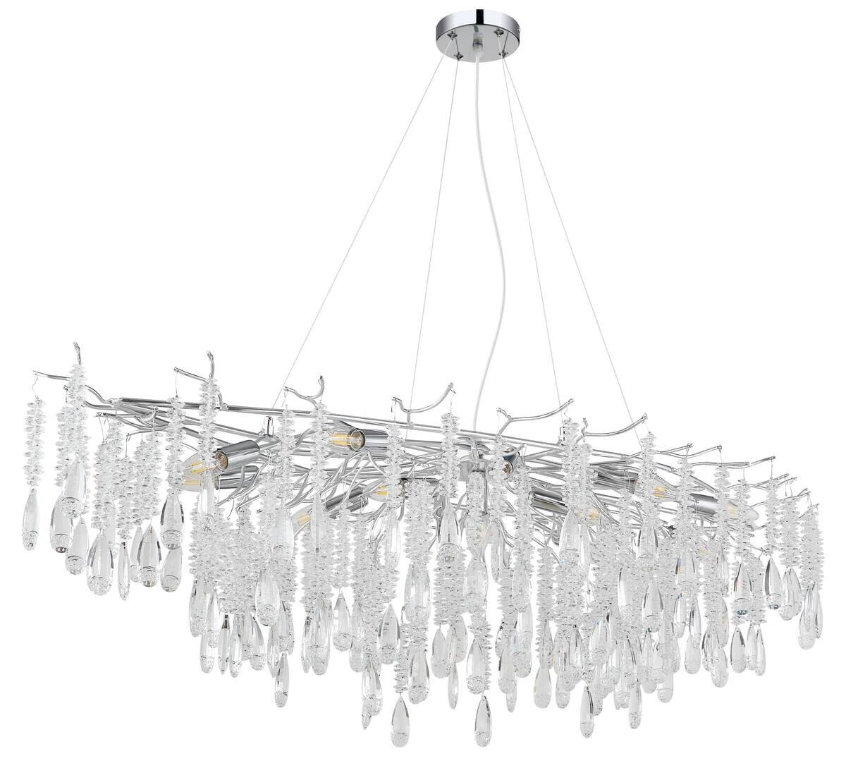 GLOBO Luster klar silber Glas Metall B/H/L: ca. 60x120x150 cm E14 14 Brennstellen