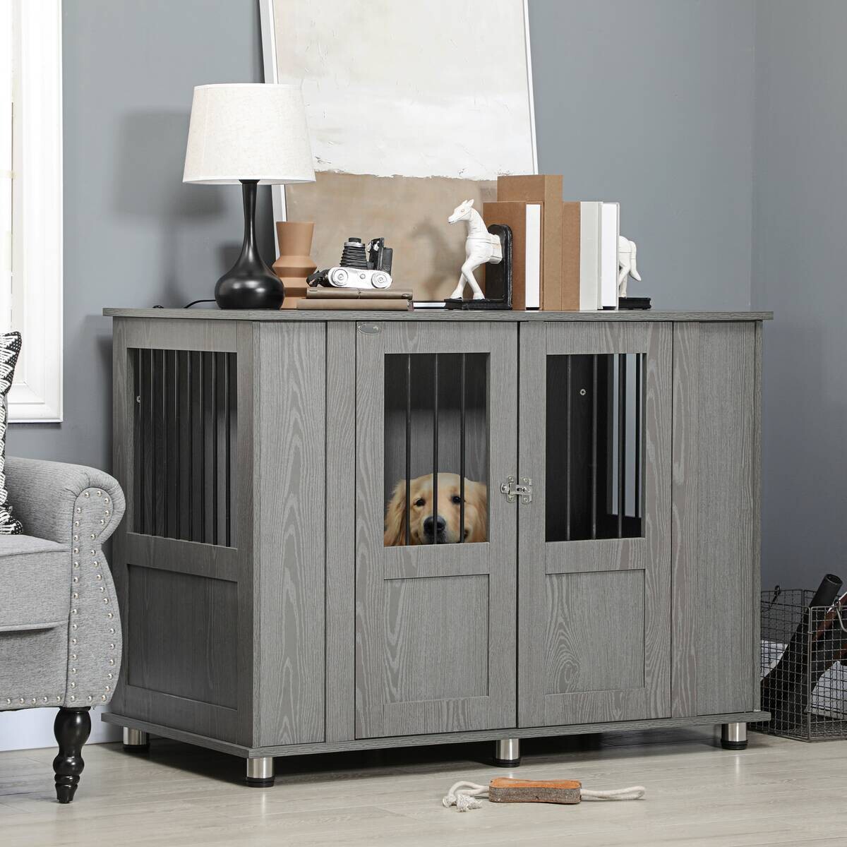 PawHut Hunde-Zubehör grau Spanplatte B/H/L: ca. 60x116x87 cm