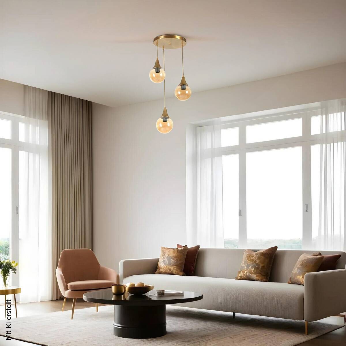 Pendelleuchte gold braun Glas Metall B/H/L/D: ca. 30x70x30x30 cm E27 1 Brennstellen