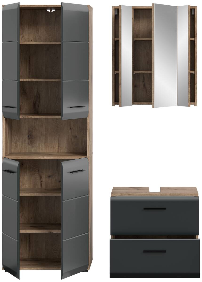 Badezimmer-Set Ice Nox Oak Nachbildung schwarz matt B/H/T: ca. 135x185x30 cm