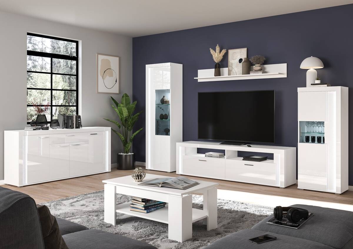 Standvitrine Skylight weiß weiß Hochglanz B/H/T: ca. 60x148x37 cm