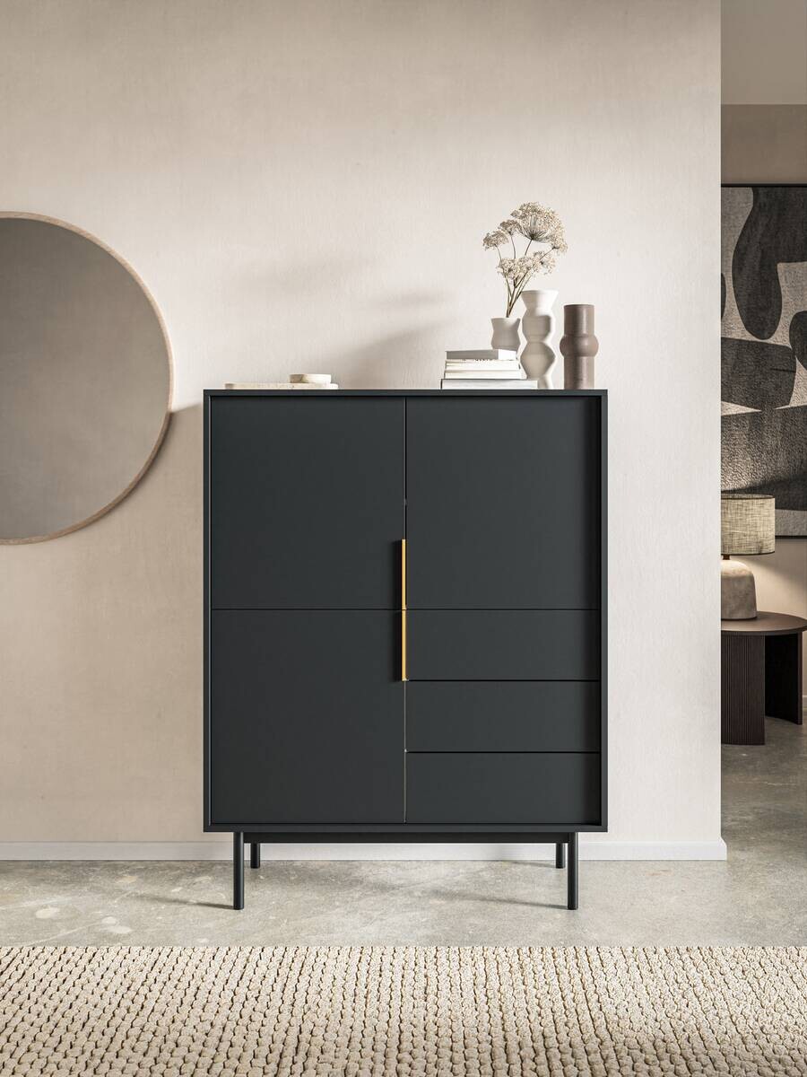 Highboard VIVA schwarz B/H/T: ca. 104x139,5x39 cm