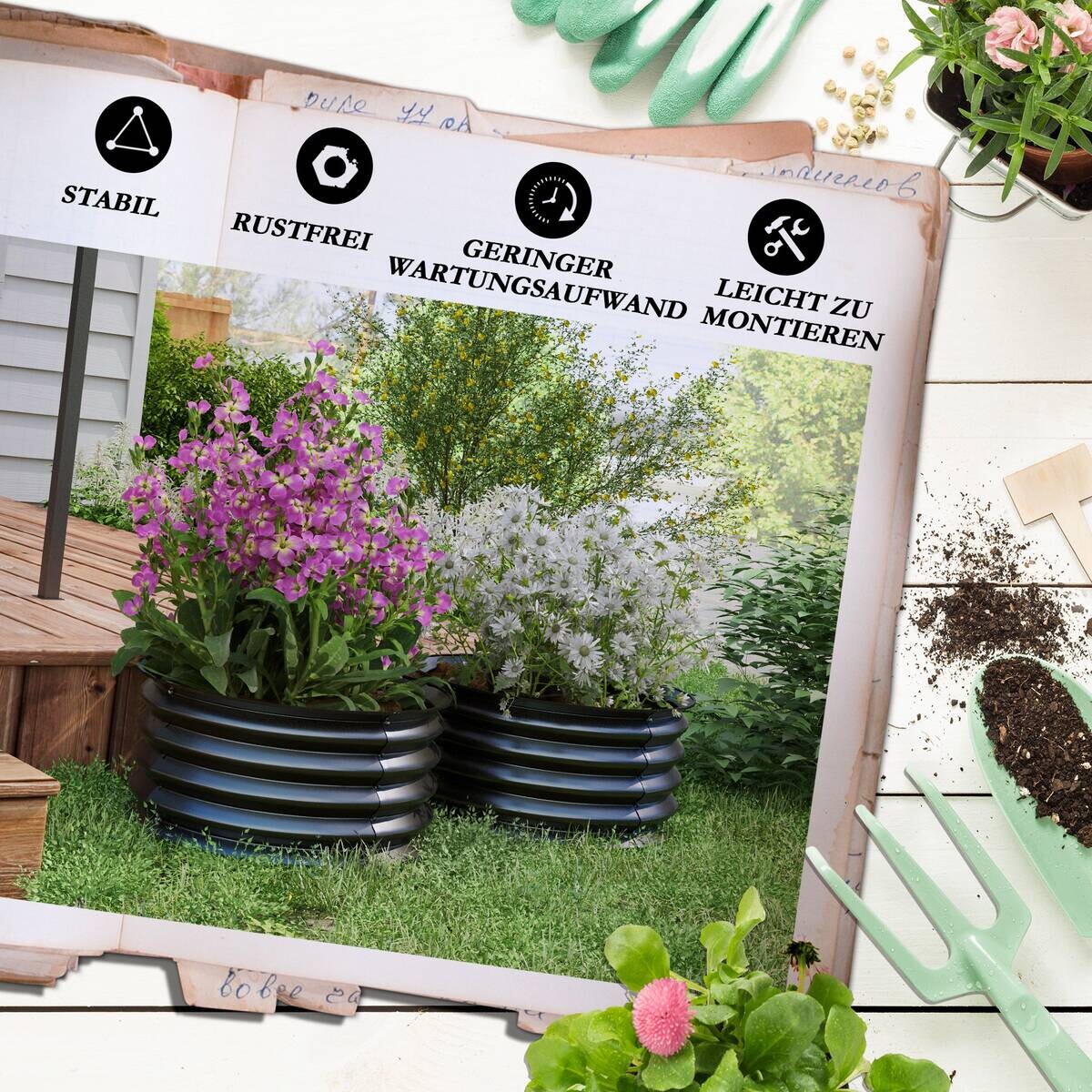 Outsunny Hochbeet 2er Set dunkelgrau Stahl B/H/L: ca. 60x30x60 cm