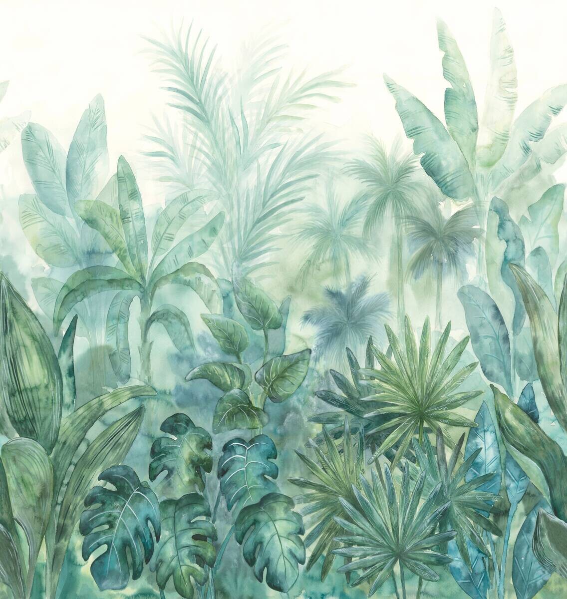 Livingwalls Fototapete Dschungel blau grün creme B/L: ca. 280x265 cm