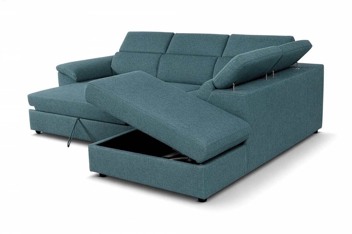 Ecksofa mit Bettfunktion und Bettkasten petrol Flachgewebe B/H/T: ca. 280x108x235 cm