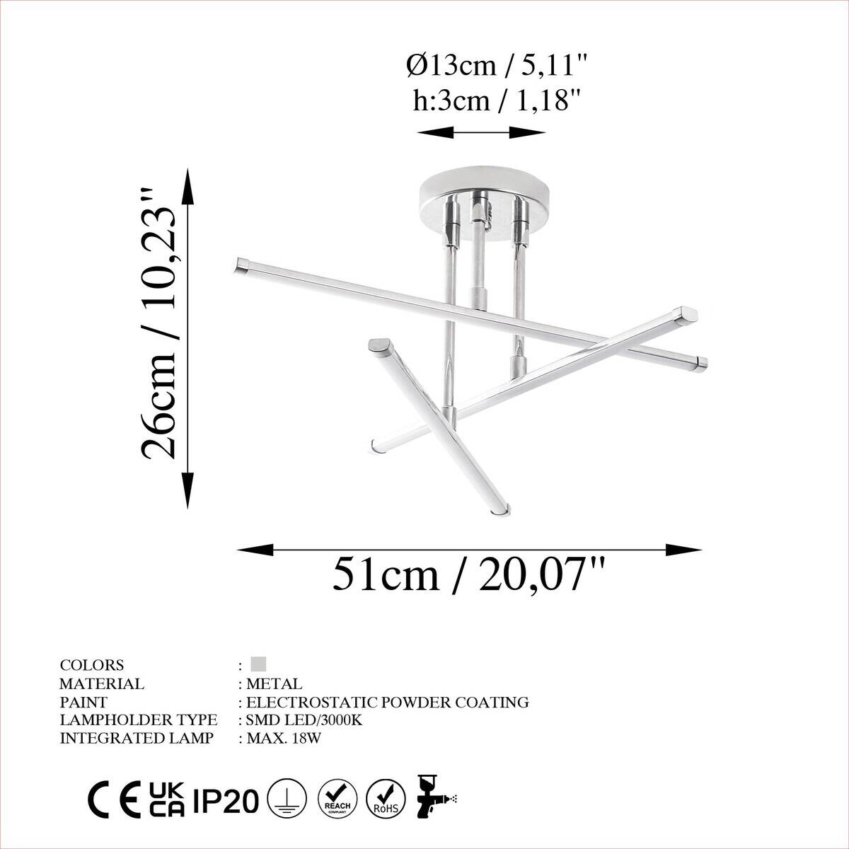 Opviq LED-Deckenleuchte Chrom B/H/T: ca. 51x26x51 cm