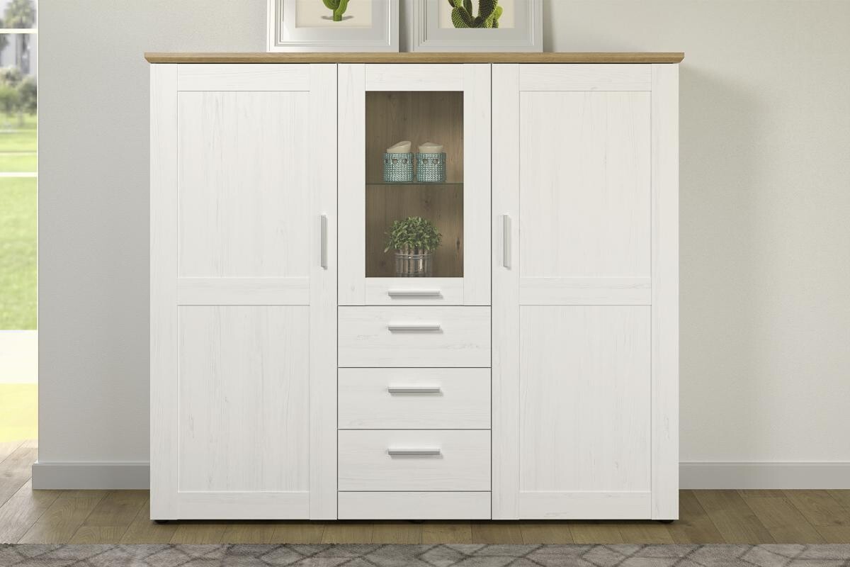 Highboard Shade weiß Pinie Nachbildung Eiche Artisan Nachbildung B/H/T: ca. 159x140x41 cm