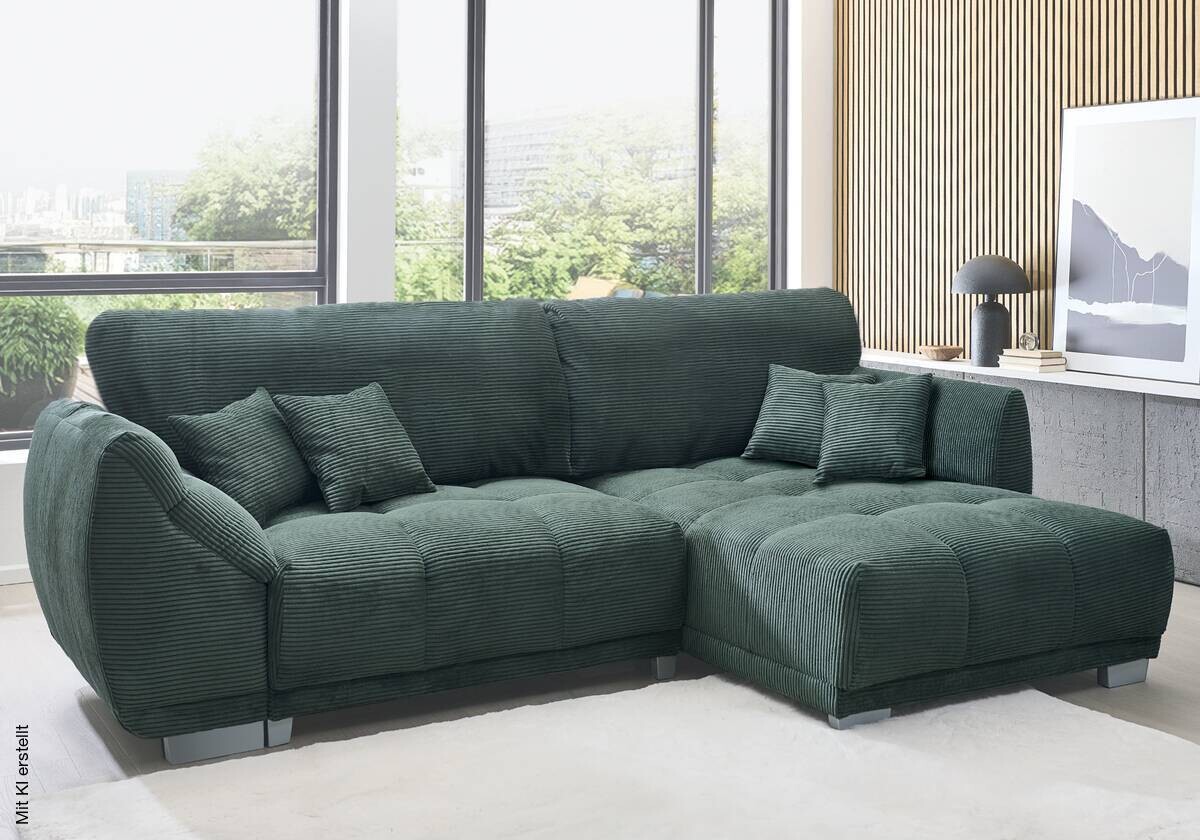 Ecksofa mit Bettfunktion und Bettkasten olive Microfaser B/H/T: ca. 288x78x179 cm
