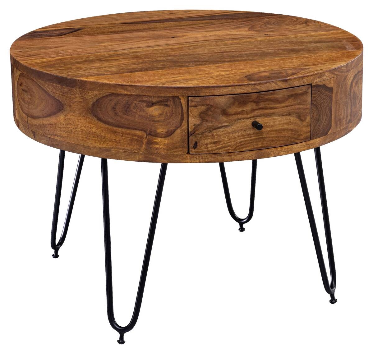 Wohnling Couchtisch natur schwarz Echtholz Edelstahl B/H/T: ca. 60x44,5x60 cm