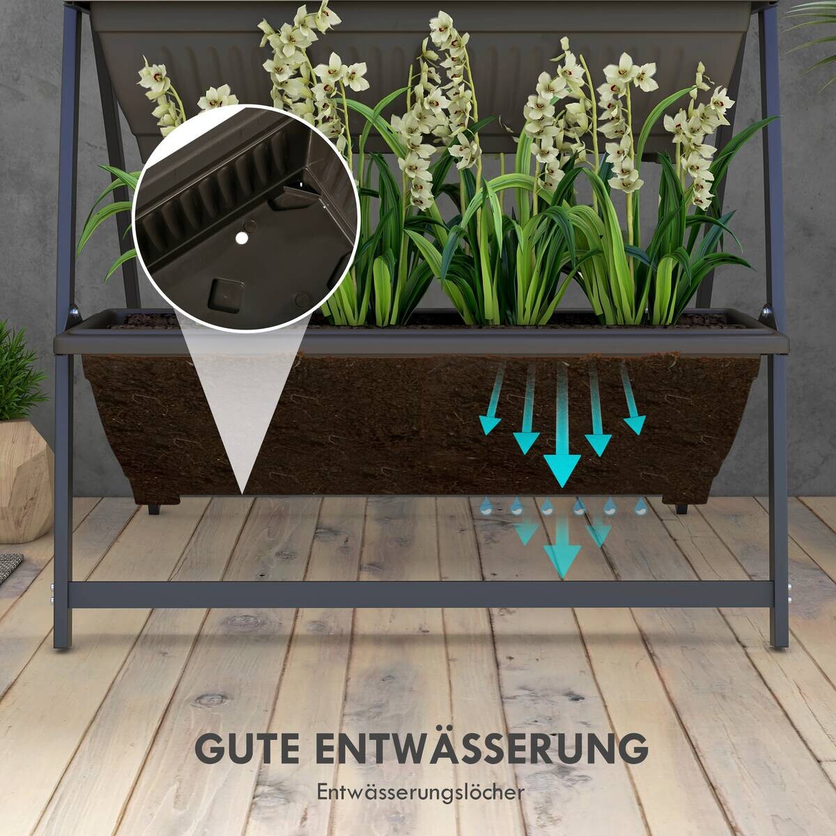 Outsunny Pflanzenständer braun Edelstahl B/H/L: ca. 79x76x162 cm