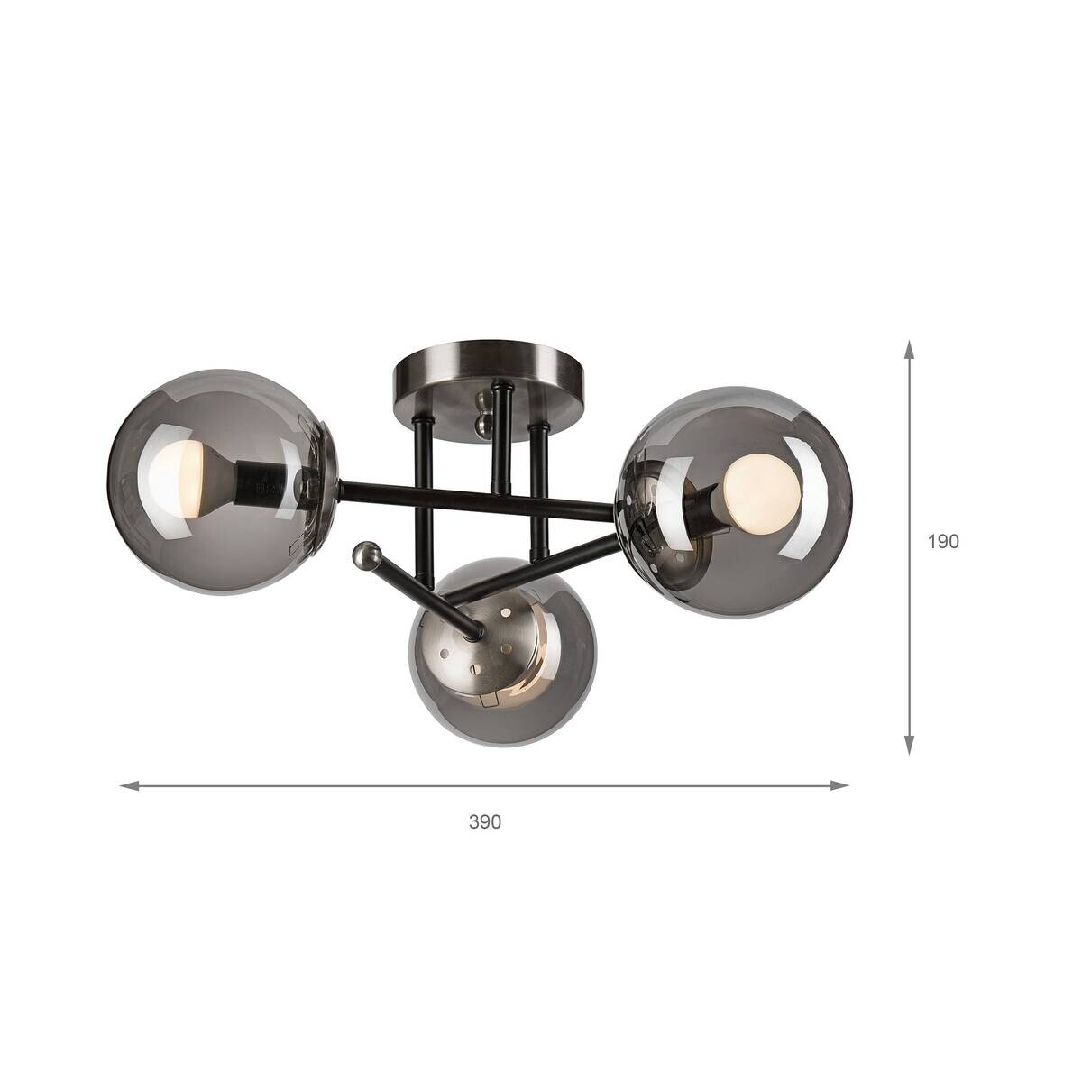 Lamkur Deckenleuchte Malena Chrom schwarz Glas Stahl B/H/L: ca. 39x19x39 cm E14 3 Brennstellen