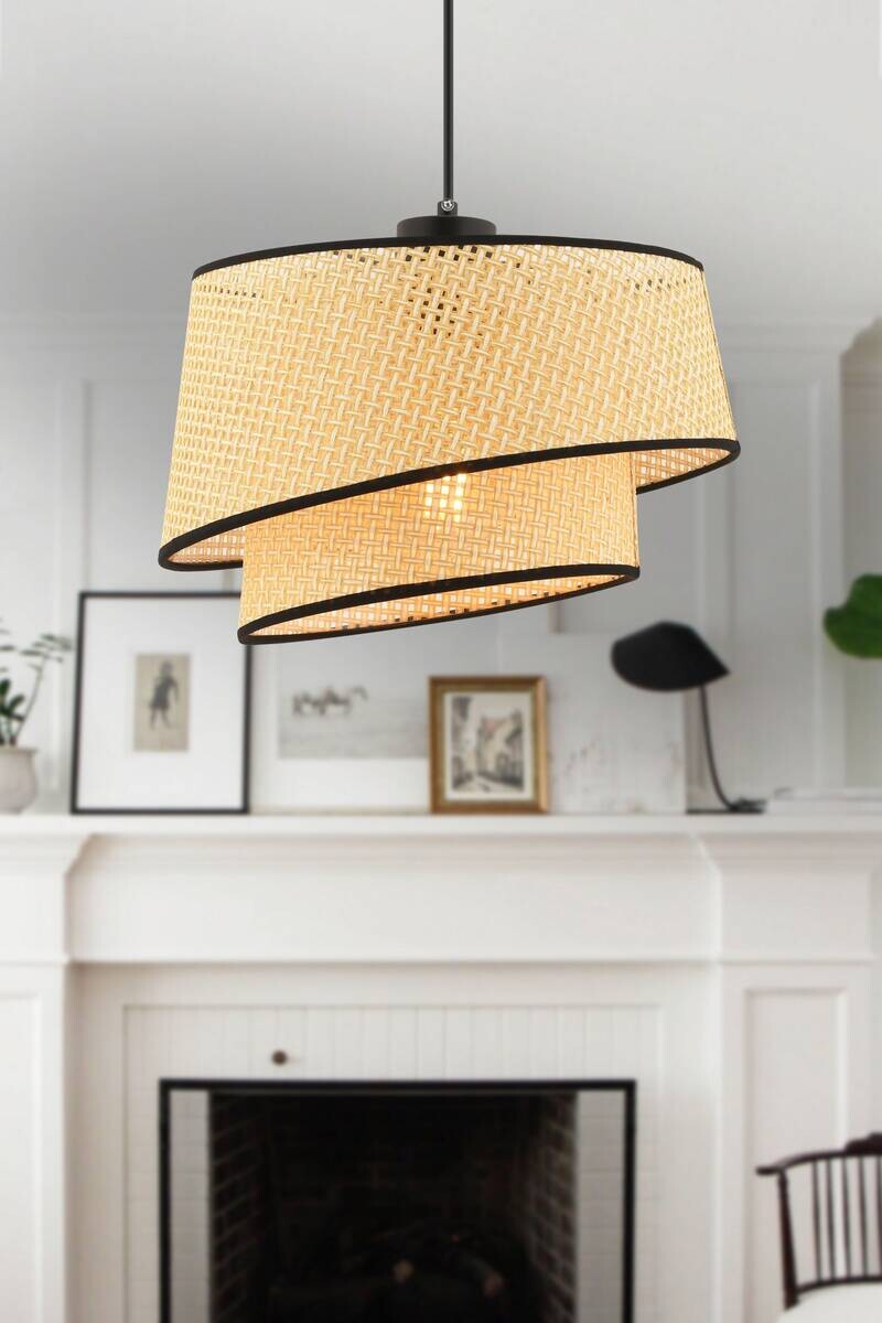 Opviq Pendelleuchte Barette schwarz kamel Stoff Metall B/H/L: ca. 32x65x32 cm E27 1 Brennstellen