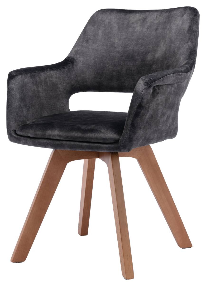 Stuhl KLARA 2er-Set anthrazit Vintage Samt Holz B/H/T: ca. 52x89x63,5 cm