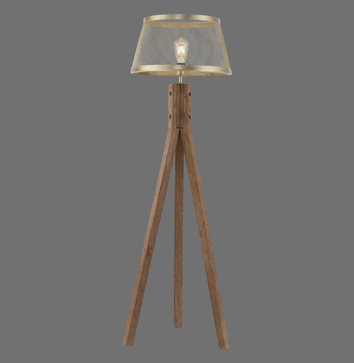 Stehlampe Frederik messing Holz B/H/L: ca. 46x145x46 cm E27 1 Brennstellen