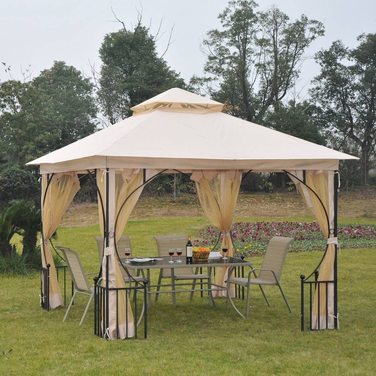 Outsunny Gartenpavillon beige Metall B/H/L: ca. 300x275x300 cm