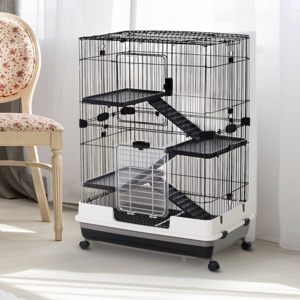 PawHut Kleintierkäfig schwarz Polypropylen B/H/L: ca. 52,7x110x81,2 cm