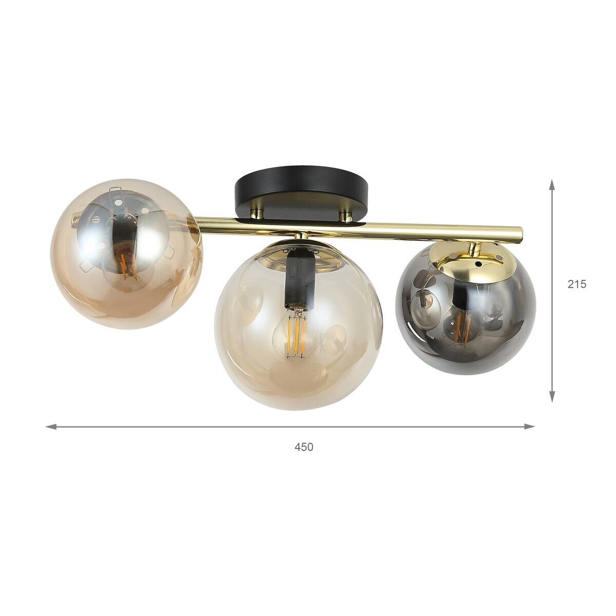 Lamkur Spots Rauch Stahl Glas B/H/L: ca. 45x21,5x45 cm E14 3 Brennstellen
