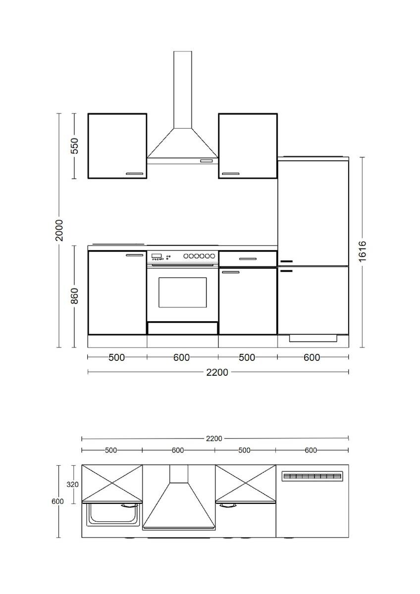 Küchenblock Elva anthrazit strukturiert B/H/T: ca. 220x200x60 cm