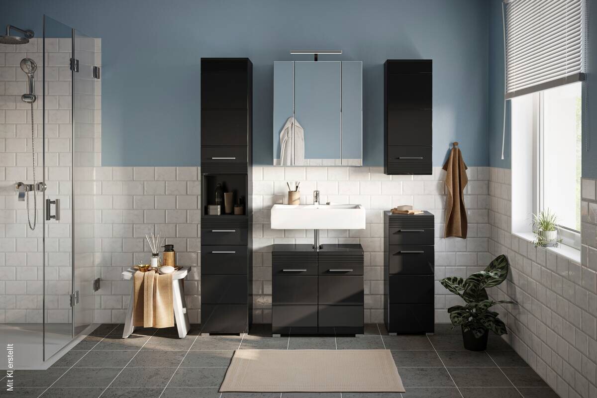 Badezimmer-Set LINUS schwarz schwarz Hochglanz B/H/T: ca. 150x182x34 cm
