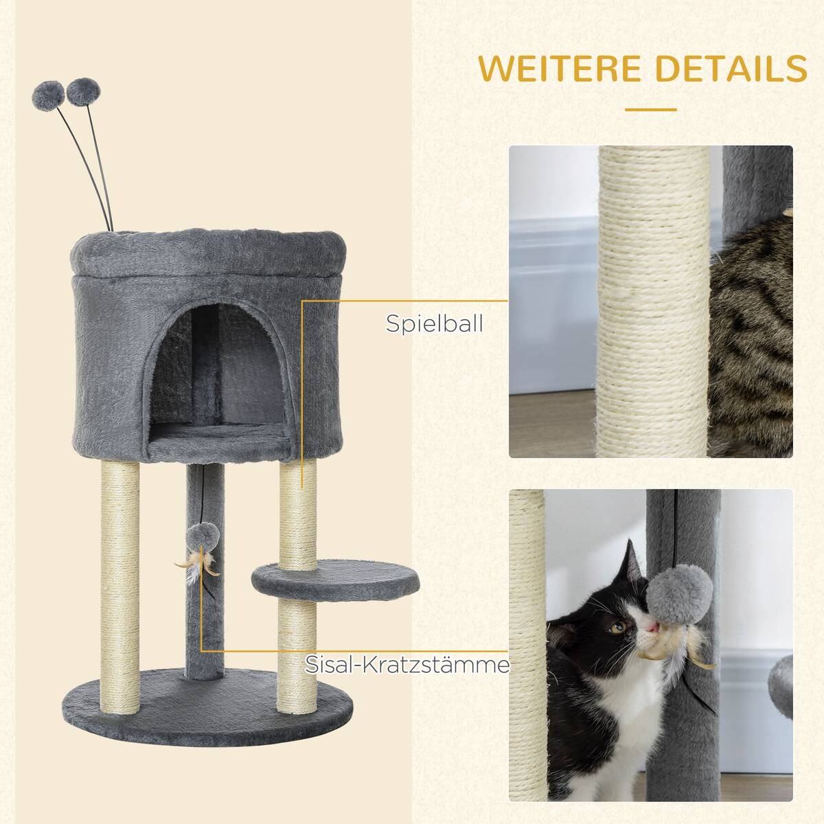 PawHut Kratzbaum grau Polyester B/H/L: ca. 44,5x73,5x44,5 cm