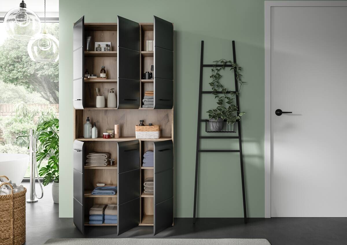 Mehrzweckschrank Ice Nox Oak Nachbildung schwarz matt B/H/T: ca. 90x185x30 cm