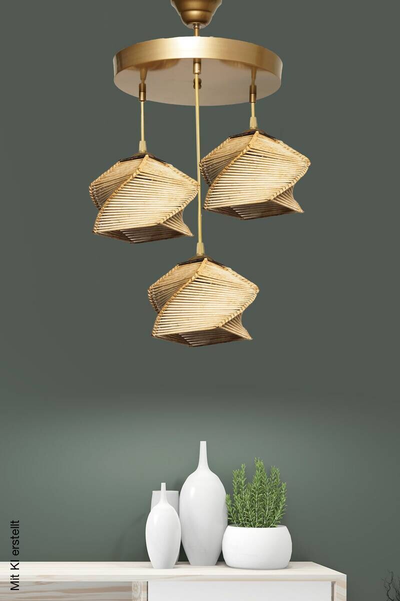 Opviq Pendelleuchte natur B/H/T/L/D: ca. 35x85x35x35x35 cm E27 3 Brennstellen
