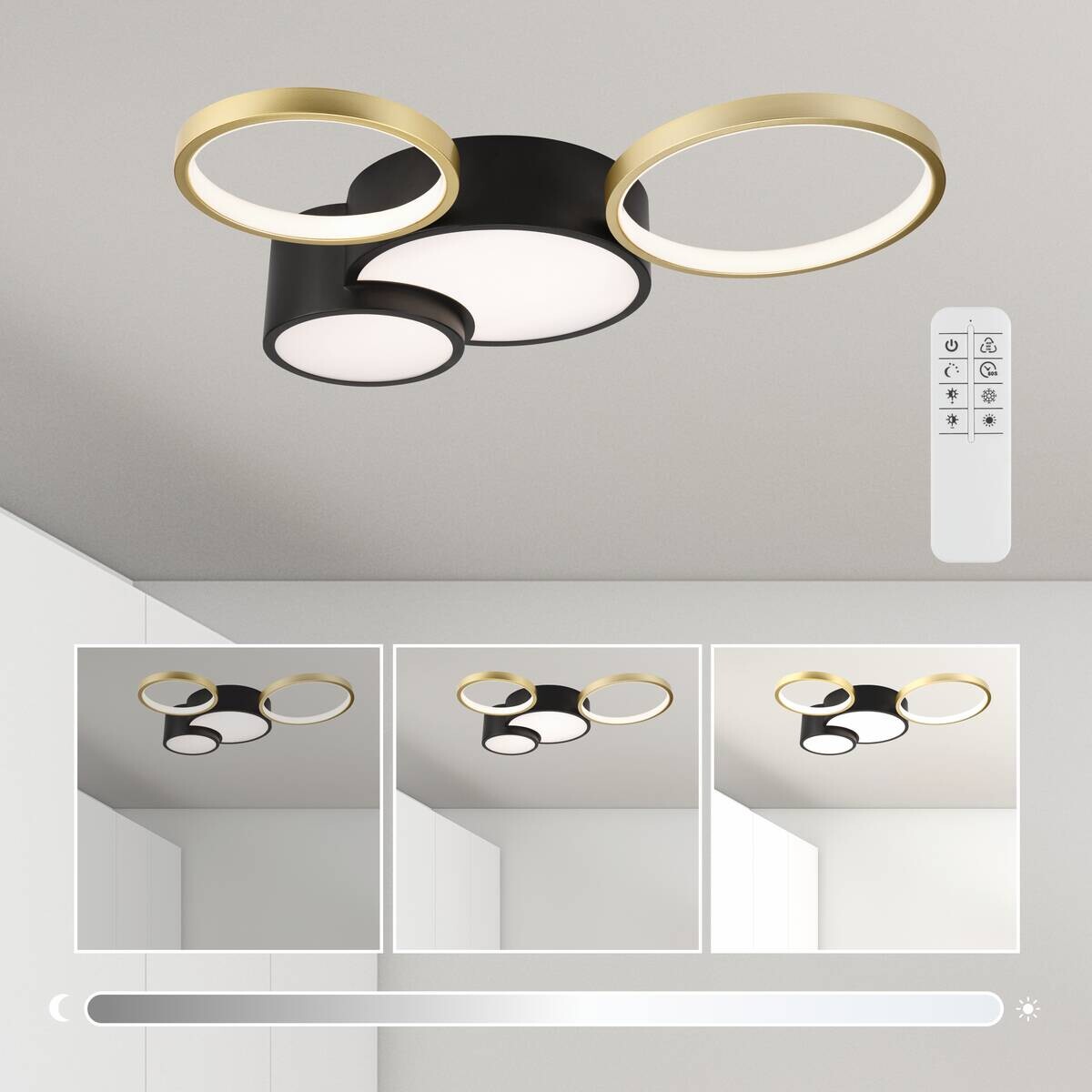 Lamkur LED-Deckenleuchte ALIZEE 50980 schwarz gold PVC Stahl H/L: ca. 9,5x60 cm 3 Brennstellen