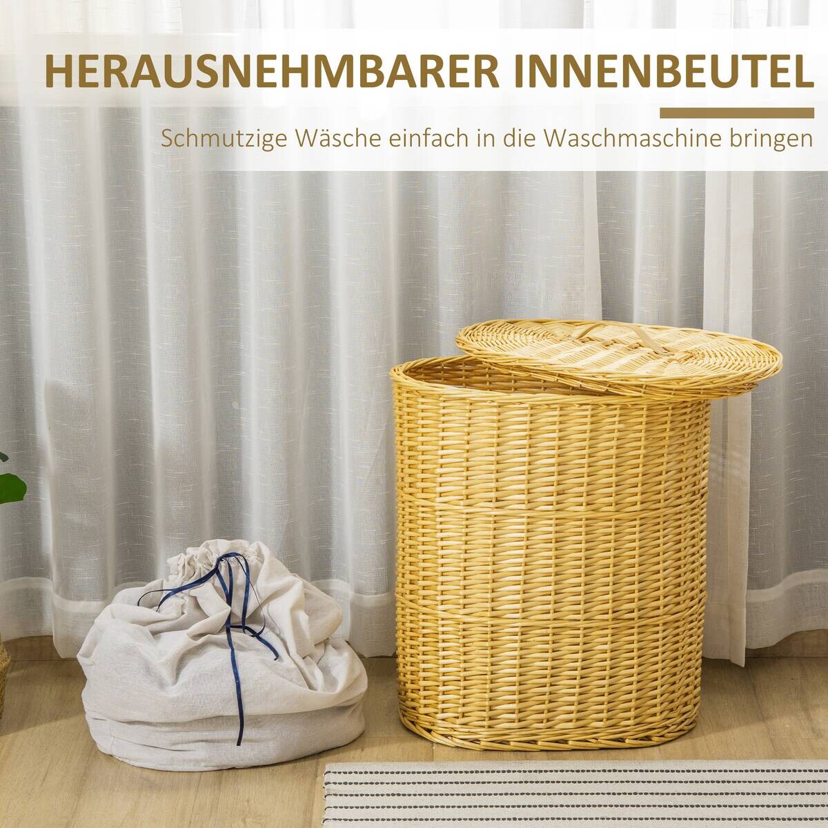 HOMCOM Wäschekorb natur Edelstahl B/H/L: ca. 38x51x57 cm