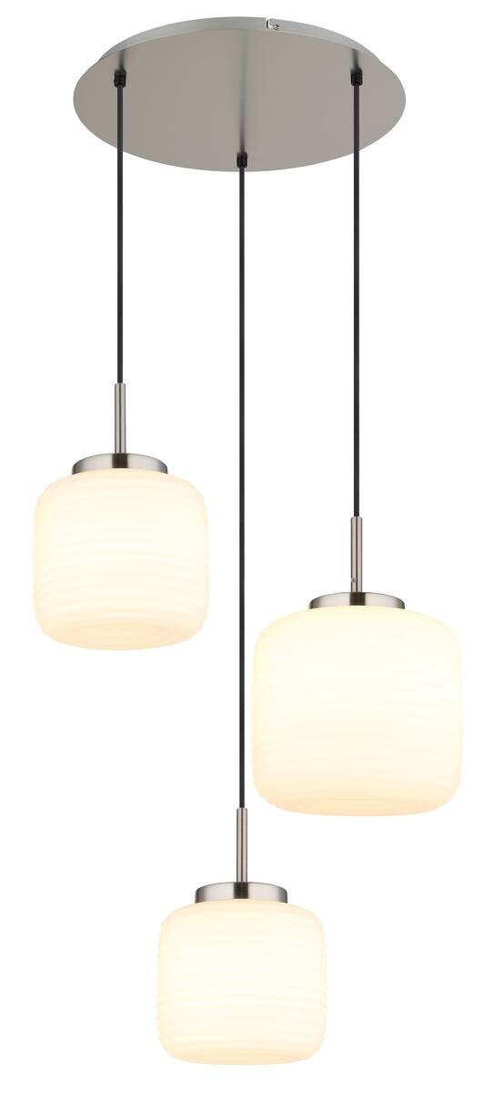 GLOBO Pendelleuchte Opal schwarz nickel matt Glas Metall H/D: ca. 130x52,5 cm 3 Brennstellen
