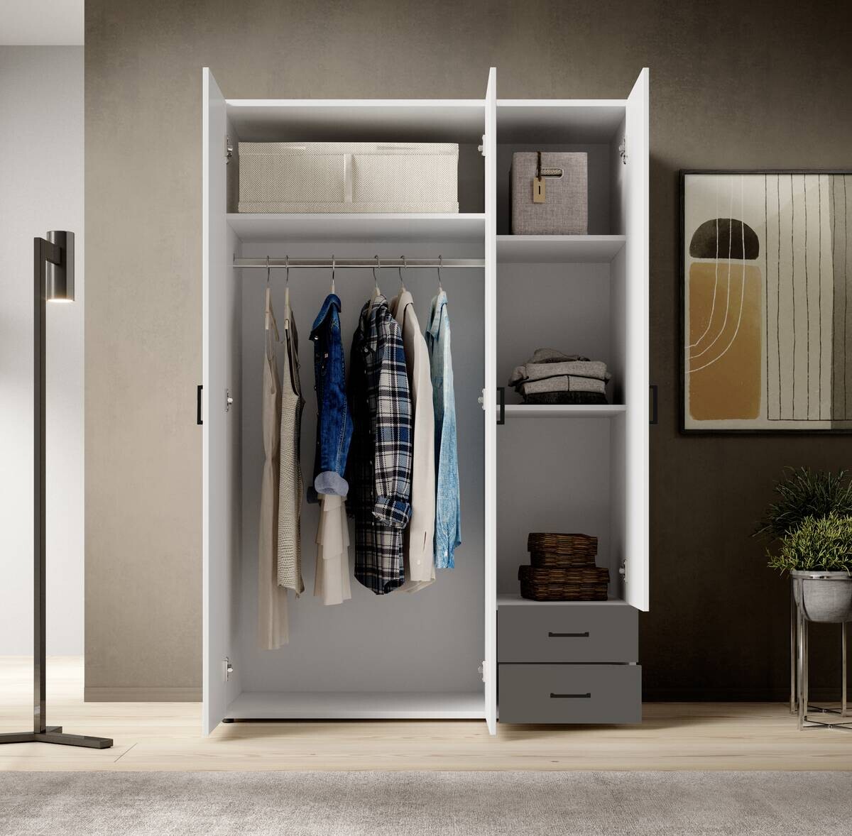 Kleiderschrank Base 3 weiß B/H/T: ca. 121x176x51 cm