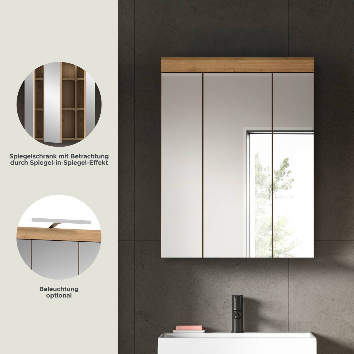 Spiegelschrank Scout Eiche Artisan Nachbildung salbei Nachbildung B/H/T: ca. 60x79x18 cm