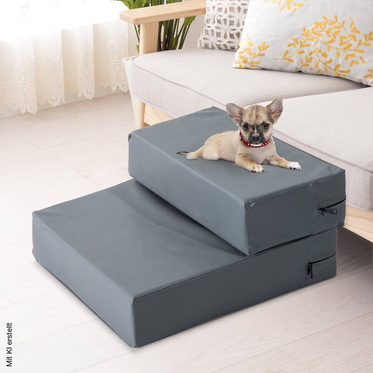 PawHut Hundetreppe grau Kunstleder B/H/L: ca. 39x20x42 cm