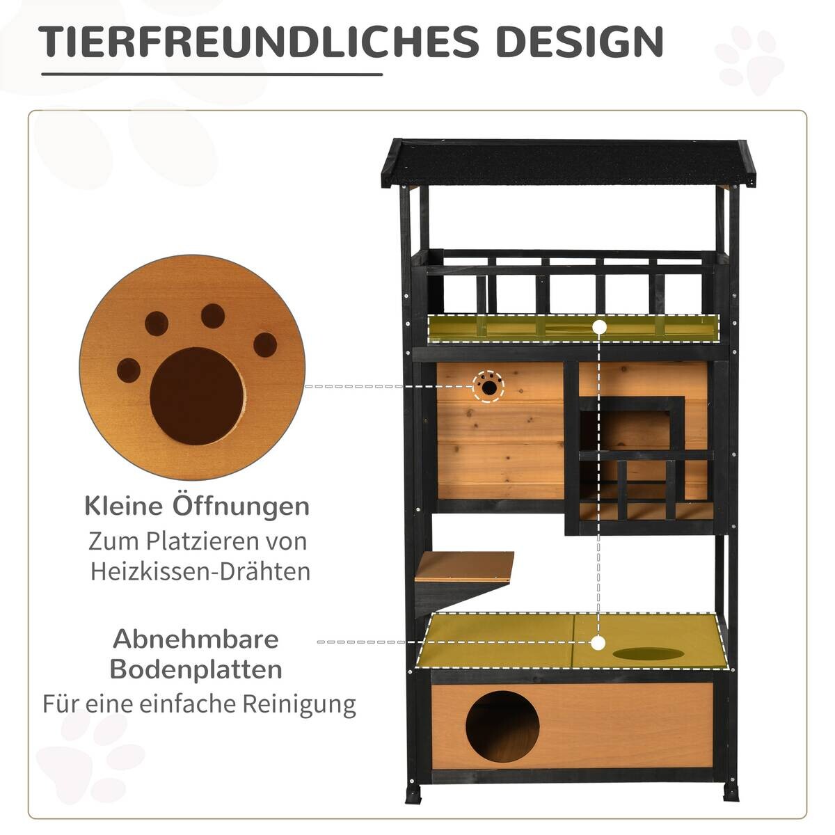 PawHut Katzenhaus schwarz Holz B/H/L: ca. 75x137x75,5 cm