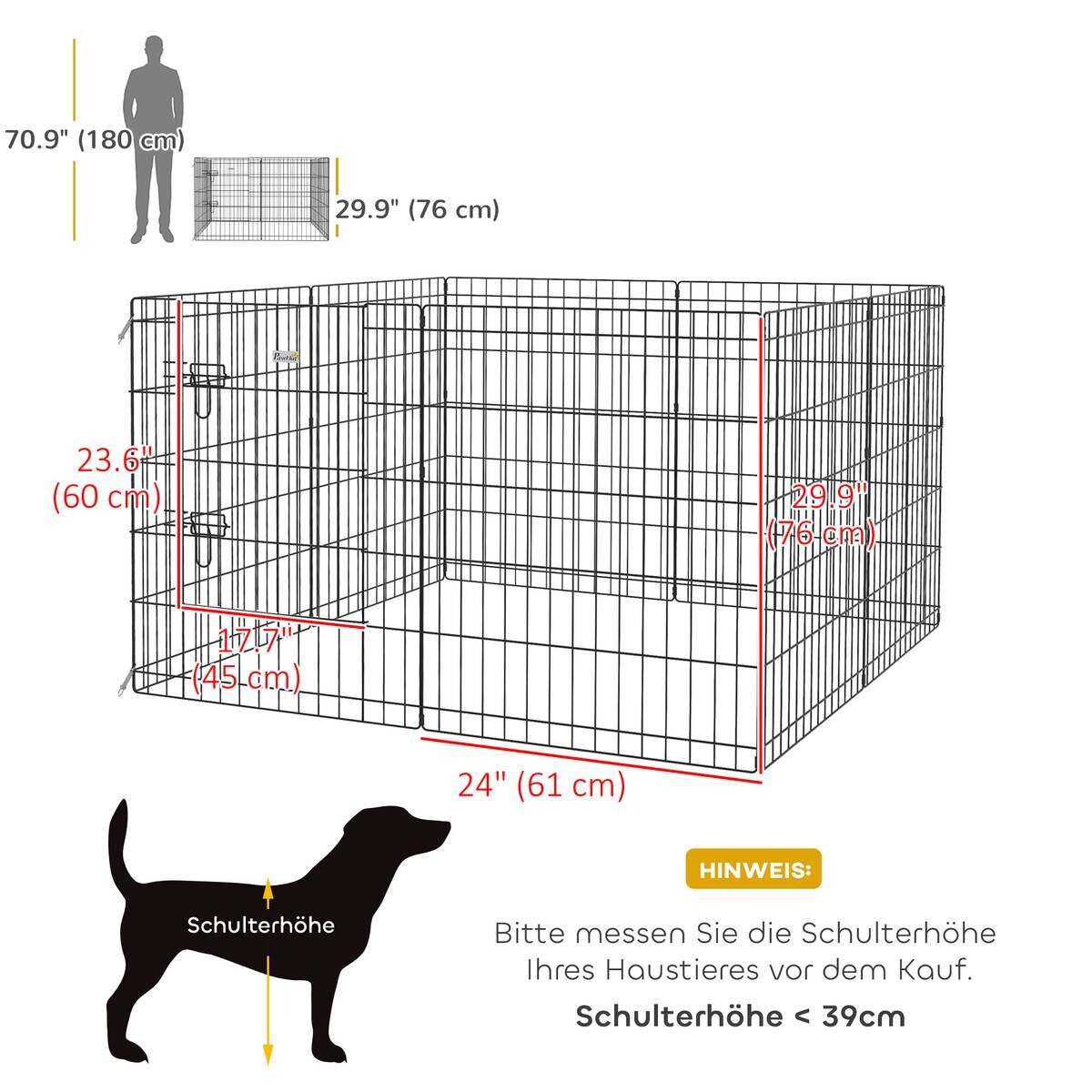 PawHut Welpenauslauf schwarz Metall B/H/L: ca. 4x76x61 cm