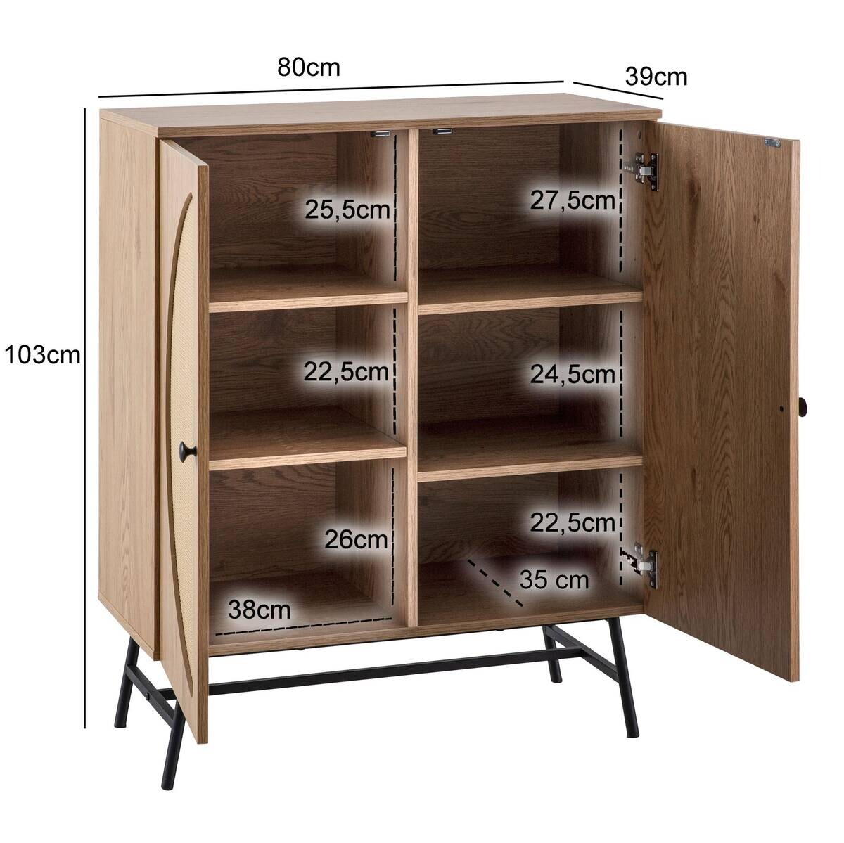 Sideboard natur Eiche Optik B/H/T: ca. 80x103x39 cm