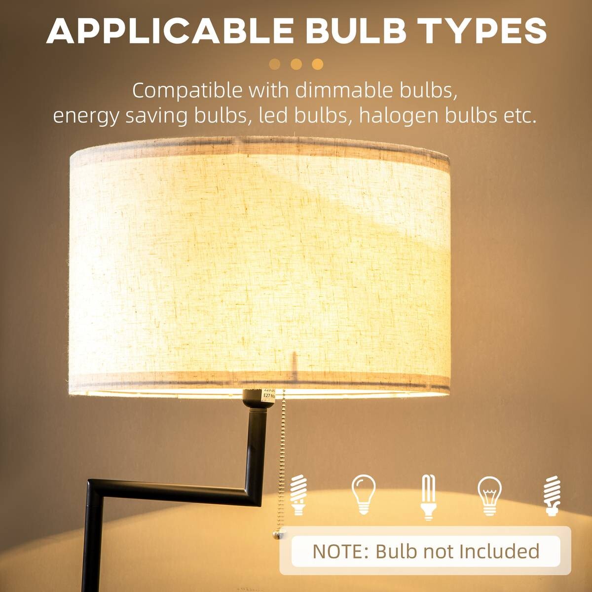 HOMCOM Stehlampe cremeweiß Stahl Bambus Polyester B/H/T: ca. 40x168x40 cm