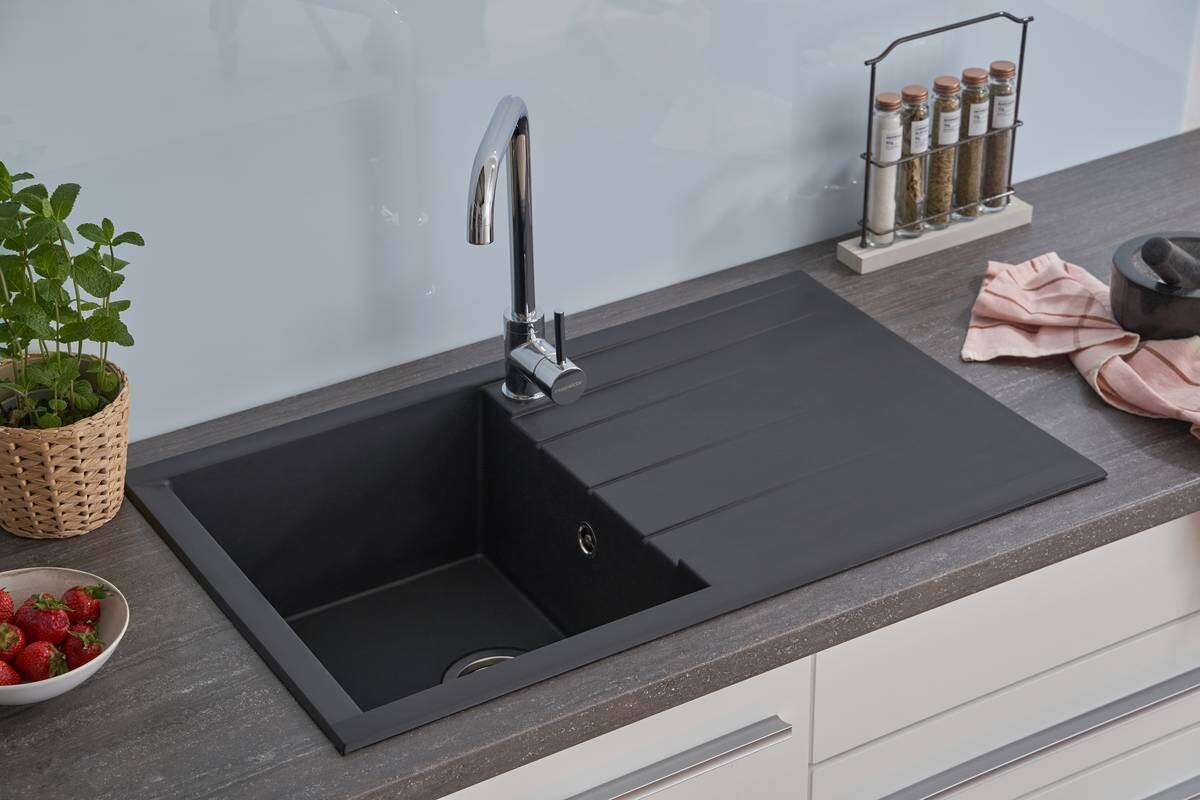 Respekta Einbauspüle Houston 80 x 50 S schwarz Mineralite B/H/T: ca. 80x21x50 cm